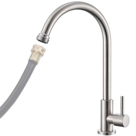 KroBer Cold Water Faucet Only – Brushed Nickel Stainless Steel Single Hole Faucets High Arc Utility Sink Faucet for Kitchen, Bar, Laundry, Outdoor, 3/4'' Thread End Garden Hose Adapter