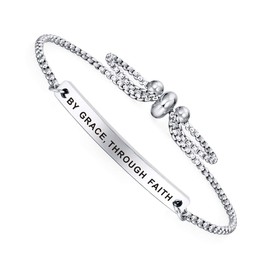 Dainty Cuff Bracelet - BY GRACE, THROUGH FAITH - Christian Bible Verse Gifts for Women Teenage