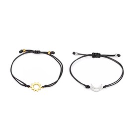 Niaspi 2Pcs Moon Sun Matching Friendship Bracelets Set for Women Unisex Adjustable Small Silver Gold Crescent Moon Sun Woven Bracelet Dainty Promise Couple Jewelry Gifts