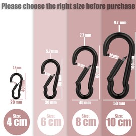 EGGMARCH 8 Pack Black Carabiner Clips with 8 Key Rings Heavy Duty Spring Snap Hook Zinc-Galvanized Steel Snap Clip Rope Connector Link Hooks for Camping Fishing Hiking Swing Hammock Dog Leash (8 cm)