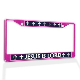 Fastasticdeals Metal Insert License Plate Frame Jesus is Lord Christ Weatherproof Car Accessories Hot Pink 2 Holes Solid Insert