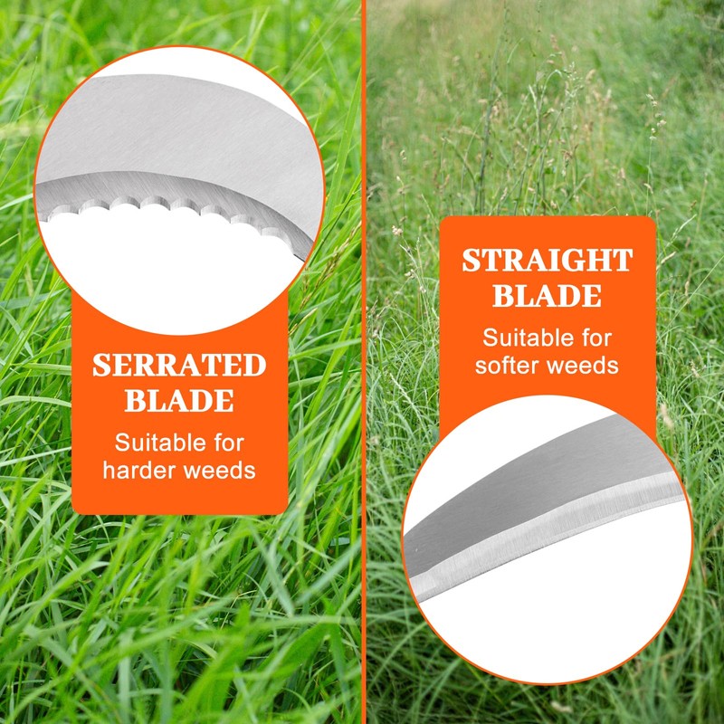 HRADHOL Weeding Sickle,Stainless Steel Long Handle Double Serrated Blade Grass