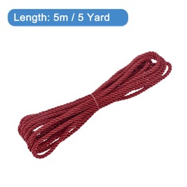 MECCANIXITY Twisted Cord Trim, 5 Yard 5mm 3-Ply Twine Braided Rope Shiny Thread String for Craft Gift Bag Curtain Christmas Decor, Claret - 5m