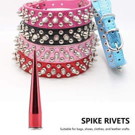 HEEPDD 10 Pcs 7mm Metal Spike Rivets, Cone Spikes Metallic Screw Back Studs Cool Rivets Punk for DIY Leather Crafts(Red)