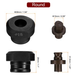 sourcing map Hydraulic Hole Punch Die 15mm Precise Round Hole Electric Hydraulic Hole Punching Kit for MHP-20 JP-20 Electric Hydraulic Punching Machine, Burgundy & Black