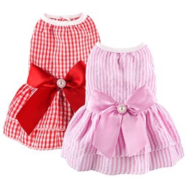 2 Pieces Dog Dress Princess Stripe Pet Dresses for Small Dogs Cute Bowknot Dog Summer Clothes for Dogs Cats Pets Puppy Chihuahua Yorkies