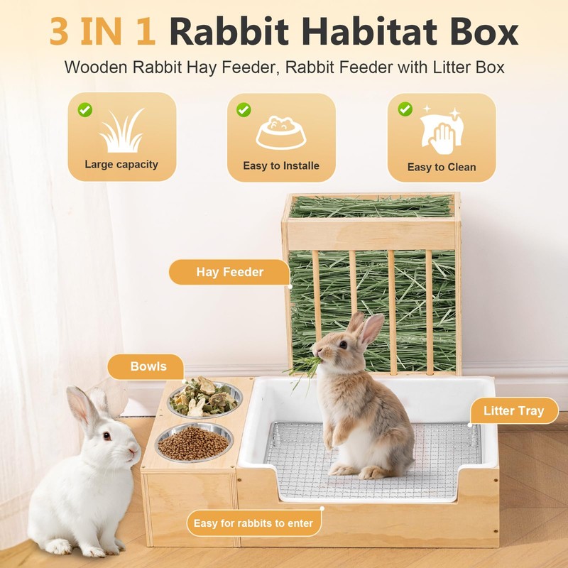 Essenhome Large 3 in 1 Rabbit Litter Box with Hay