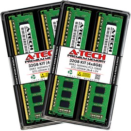 A-Tech 32GB Kit (4x8GB) RAM for IBM System x x3250 M4 | DDR3 1600MHz PC3-12800 ECC UDIMM 2Rx8 1.5V ECC Unbuffered Server Memory Upgrade