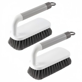 Scrub Brush, Scrubbing Cleaning Brushes, Heavy Duty Cleaning Brushes with Handle, for Shower, Bathroom, Carpet, Kitchen and Bathtub Scrubber, 2 Pack (Grey)