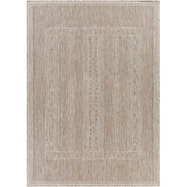Livabliss Sawyer Geometric Stripe Outdoor Area Rug,6'7" x 9', Taupe