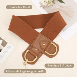 Waist Wow Wide Belt for Women Fashion Elastic Belt for Dress Vintage Waist Belt Women's Stretch Belt with Gold Buckle, brown