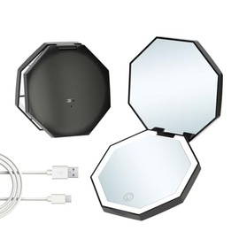 CICIWI Travel Mirror with Light,Rechargeable 1x/3x Compact Magnifying Mirror, Handheld LED Makeup Mirror,3 Light Settings,Dimmable Pocket Mirror,Portable for Handbag,Pocket,Purse (Black)