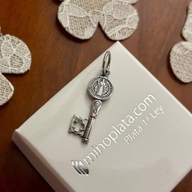 Minoplata Antique Silver 24mm Sterling Silver Saint Benedict Key Pendant - Not Applicable., Sterling Silver, Not applicable.