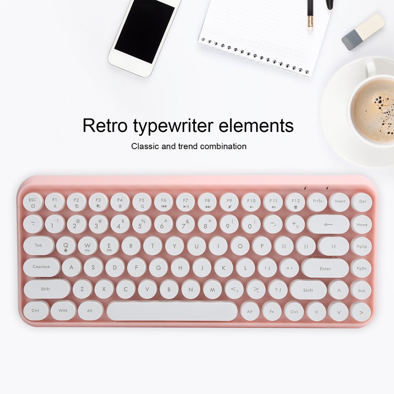 Ajazz Wireless Keyboard Bluetooth 84 Keys Retro Round Keycap Gaming