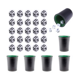 Schocken Set of 6 Leather Dice Cups with 30 Dice, Kniffing Cup, Shock Game, Leather Dice Cups, 6 Leather Dice Cups and 30 Dice, Stand Shock Cutlery Wood for Game