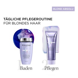 Kérastase Care Set with Anti-Yellow Tint Shampoo and Conditioner for Damaged and Faded Hair, with Hyaluronic Acid, Bain Ultra Violet & Cicaflash Conditioner, Blonde Absolu (2 x 250 ml)