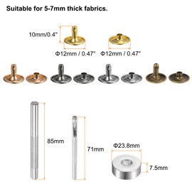 QUARKZMAN 100 Sets Leather Rivets 12 mm x 10 mm Metal Double Cap Rivets Press Studs Fasteners with 3 Pieces Tools for Leather Crafts DIY Repair Decoration Multicoloured