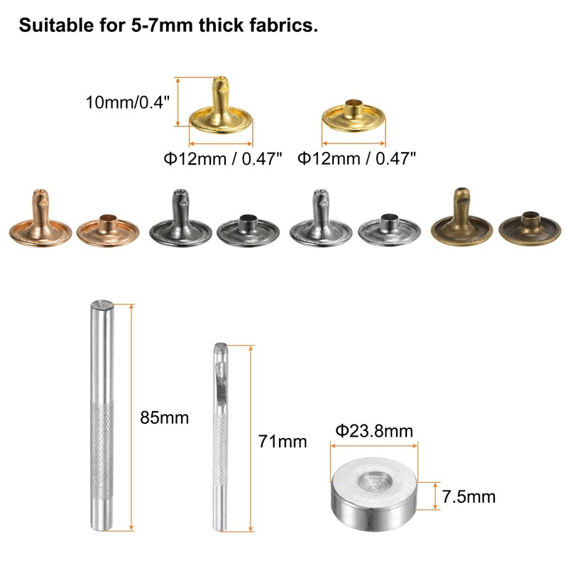 QUARKZMAN 100 Sets Leather Rivets 12 mm x 10 mm