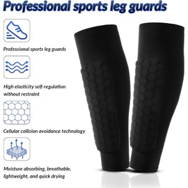 Shindefender Shin Guards Pads, Honeycomb Compression Sleeve Football Shin Guards for Boys, Teenagers and Adults, Soccer Defender Pads with Superior Impact Absorption, Lightweight (Black, XL)