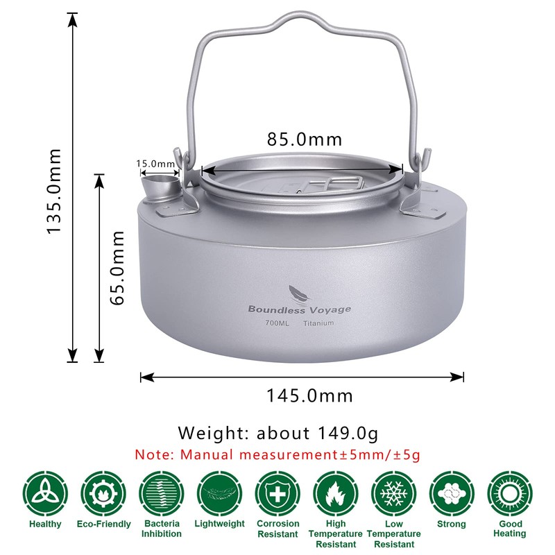 Boundless Voyage Titanium Kettle 700ml/1.0L with Folding Handle & Filter