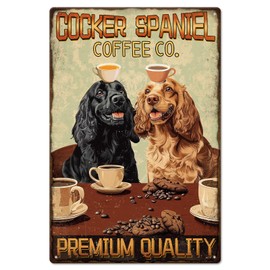 GLOBLELAND Dog Coffee Metal Tin Sign 8x12in "Cocker Spaniel Coffee Co." Vintage Painting Tin Signs Wall Poster Plaque for Kitchen Coffee Bar Living Room Dog Lover's Room Café Office Gift