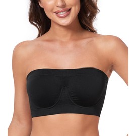 HACI Women's Non Padded Strapless Bra Underwire Bandeau Seamless Multiway Supportive Tube Top(Black,XX-Large)