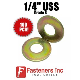 Redding Fasteners (Qty 100) 1/4" USS Flat Washers Thru-Hardened / Grade 8 Yellow Zinc