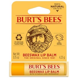 Burt's Bees Burt's Bees - Bálsamo labial hidratante de origen 100% natural, cera de abeja original con vitamina E y aceite de menta, 1 tubo, 0.04 onzas