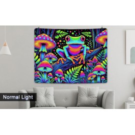 BlissYard Blacklight Reactive Frog and Mushroom Tapestry Neon Glow Wall Hanging Psychedelic Aesthetic Room Decor for Bedroom Living Room Party UV Reactive Tapestry Vibrant Trippy Artwork Home
