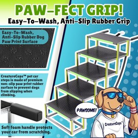 CreatureCops™ Dog Steps for Car | Glow-in-The-Dark, 175lb Support | Foldable, Non-Slip Dog Stairs for Large Dogs | Lightweight Aluminum with Carry Bag | 5 Steps for Car & Home
