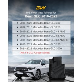 3W Floor Mats and Cargo Liner Compatible for Benz GLC 2016-2022, TPE All Weather Custom Fit Floor Liner and Cargo Mats 1st 2nd Rows Car Mats and Trunk Liner Black