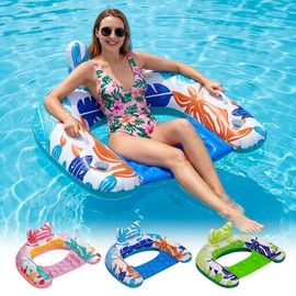 BSIEZC Pool Floats, 3Pack Inflatable Pool Floats Adult & Kids, U-Shaped Pool Float Lounger with Comfortable Headrest,Cup Holders Sturdy Handles, Portable Pool Floats Chair Floaties for Pool Lake Beach