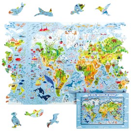UNIDRAGON Wooden puzzle, 100 pieces, 16.9 x 11.7 inches, beautiful gift packaging, unique shape, adults and children, world map