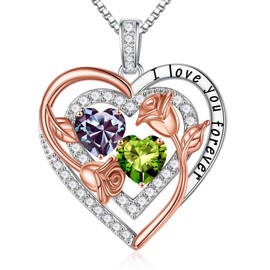 Iefil Wife Gifts - Wife Birthday Gifts, Birthstone Necklace for Women, Alexandrite Peridot Necklace, June August Jewelry