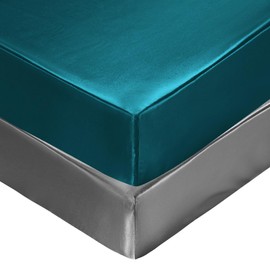 SiinvdaBZX 2 Pcs Satin Crib Sheets for Baby Boys, Silky Soft Fitted Crib Sheets for Standard Crib and Toddler Mattress (Teal & Grey, 52 x 28 x 8In)