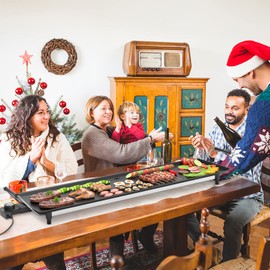 COSTWAY 35" Electric Griddle Teppanyaki Grill, Nonstick Extra Large Cooking Plate for Pancake Barbecue, Indoor Outdoor Table Top Grill with Adjustable Temperature & Drip Tray, 2000W