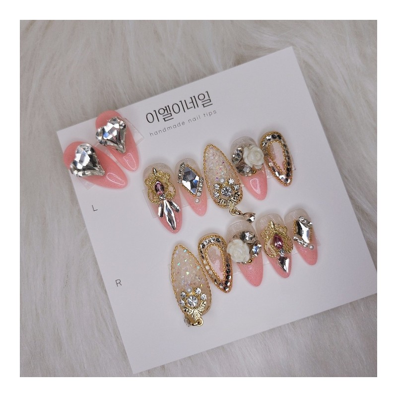 [Premium Nails] Pink Gradient Dangle Parts Handmade Nail Tips -