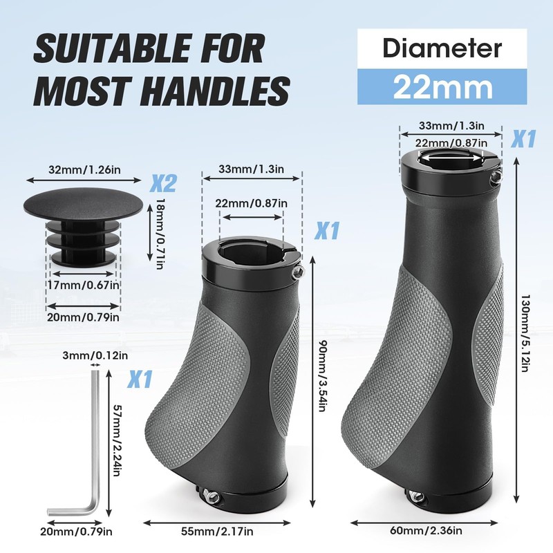 GlasFlength Ergonomic Bicycle Grips MTB Bicycle Handlebar Grips Mountain Bike
