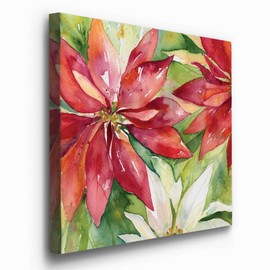 Renditions Gallery Poinsettia Leaves Wall Art, Christmas & Winter Artwork, Festive Red & Green, Flowers, Floral, Premium Gallery Wrapped Canvas Decor, Ready to Hang, 32 in H x 32 in W, Made in America
