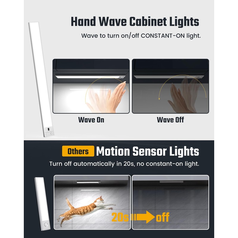 SUPERDANNY 16 Inch Under Cabinet Lights, Hand Wave Sensor 65