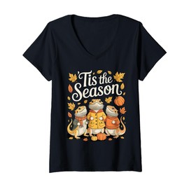 Womens Tis The Season Bearded Dragon Fall Autumn Pumpkin Beardie V-Neck T-Shirt