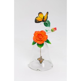 Cosmos Gifts Fine Porcelain and Hand Blown Glass Monarch Butterfly with Rose Flower Bell Figurine, 5-5/8" H