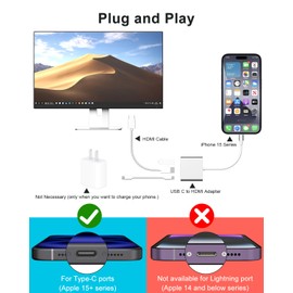 iPhone to HDMI Adapter for TV, USB C to HDMI Converter for iPhone 15/16, Type C Digital AV HDMI Adapter with Fast PD Charging, Compatible with iPhone15/16 MacBook Ipad, Not Applicable to Lightning