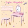 OHKIDS Vanity Set with Table & Stool, Wooden Princess Vanity