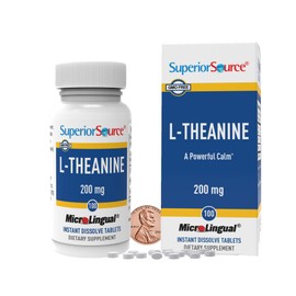 Superior Source Superior Source L-Theanine 200 mg - Brain Health Support Supplement for Adults - Supplement Formula Aids Better Sleep & Daily Energy - Supports Concentration Naturally - 100 Instant Dissolve Tablets