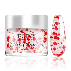 EODCI Color Dipping Powder, Red White Yellow Hexagon Sequins Dip powder No Nail Lamp Long Lasting Dip Nail Colors Nail Starter Professional Nail Art Salon Home DIY 1oz