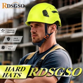 RDSGSO ANSI-Certified Industrial Safety Helmet RGS-6C with Adjustable Vents, 6-Point Suspension Hard Hats for Construction, Rescue, Outdoor Work (YG-Yellow Hard Hats)