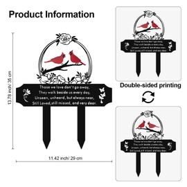 Generic Grave Markers 13.8"" H*11.4 W Grave Decorations for Cemetery Metal Grave Plaque Stake Markers Cardinal Garden Decor Waterproof Memorial Plaques for Outdoors Grave Stakes, Black, DGS-01
