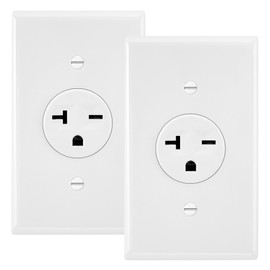 Maxxima 20A Single Receptacle Outlet - 2 Pack, 250 VAC Commercial Grade White Electrical Outlet for Appliances, NEMA 6-20, UL Listed, Wall Plates Included, Ideal for Construction and Renovations