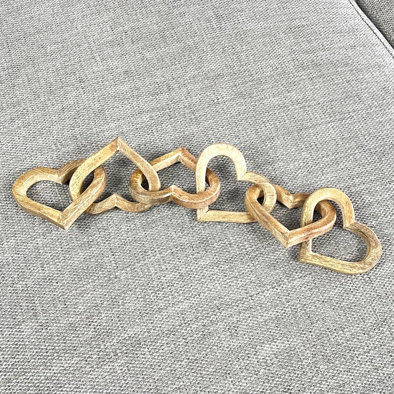 55cm Wooden 5 Heart Ornament Chain Knot Nordic Scandi Love